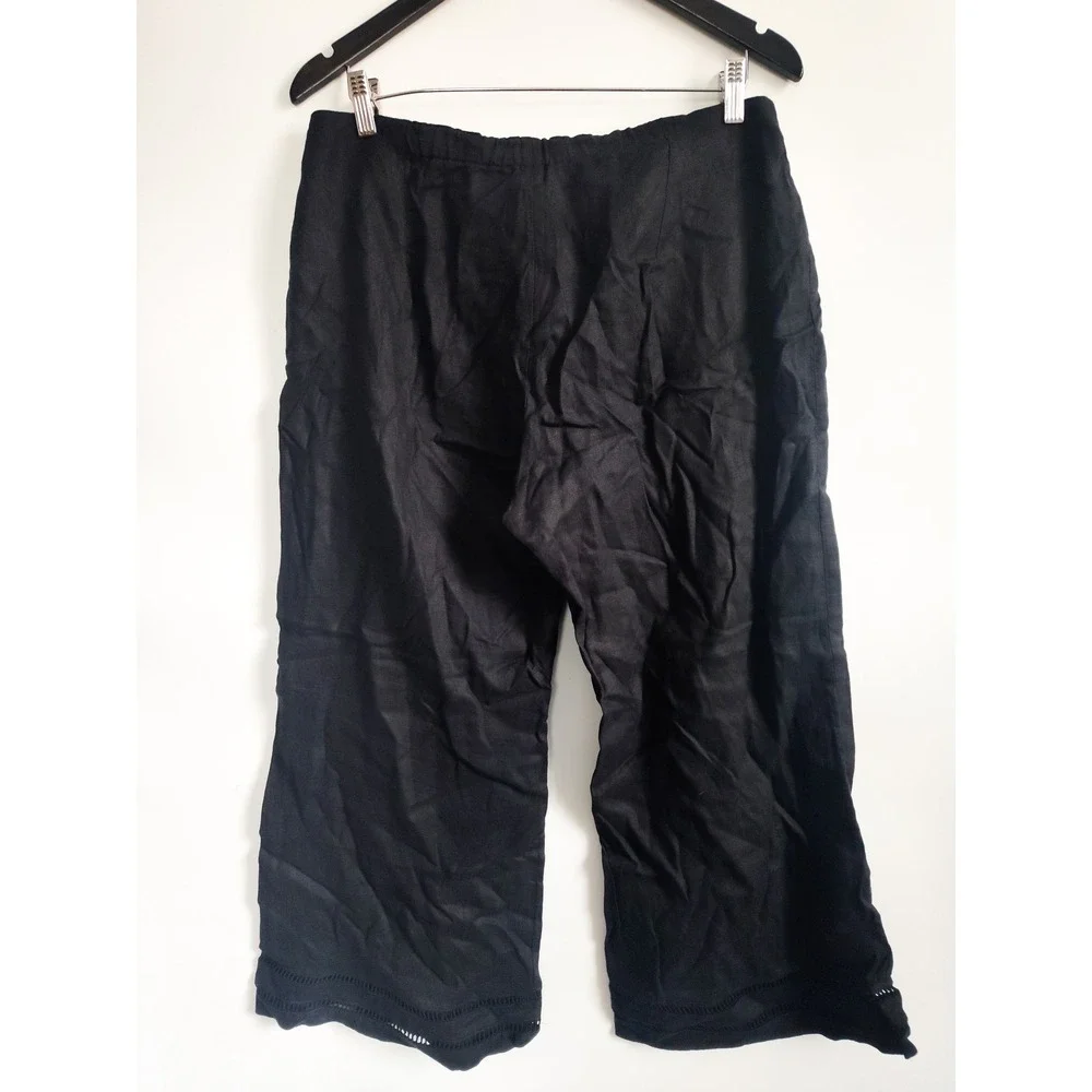 New Banana Republic Pants 12 Linen Kick Flare Lace Trim‎ Cropped Coastal Black